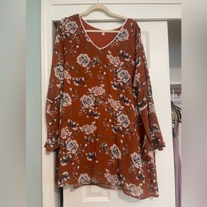 Burnt orange floral dress, flowy